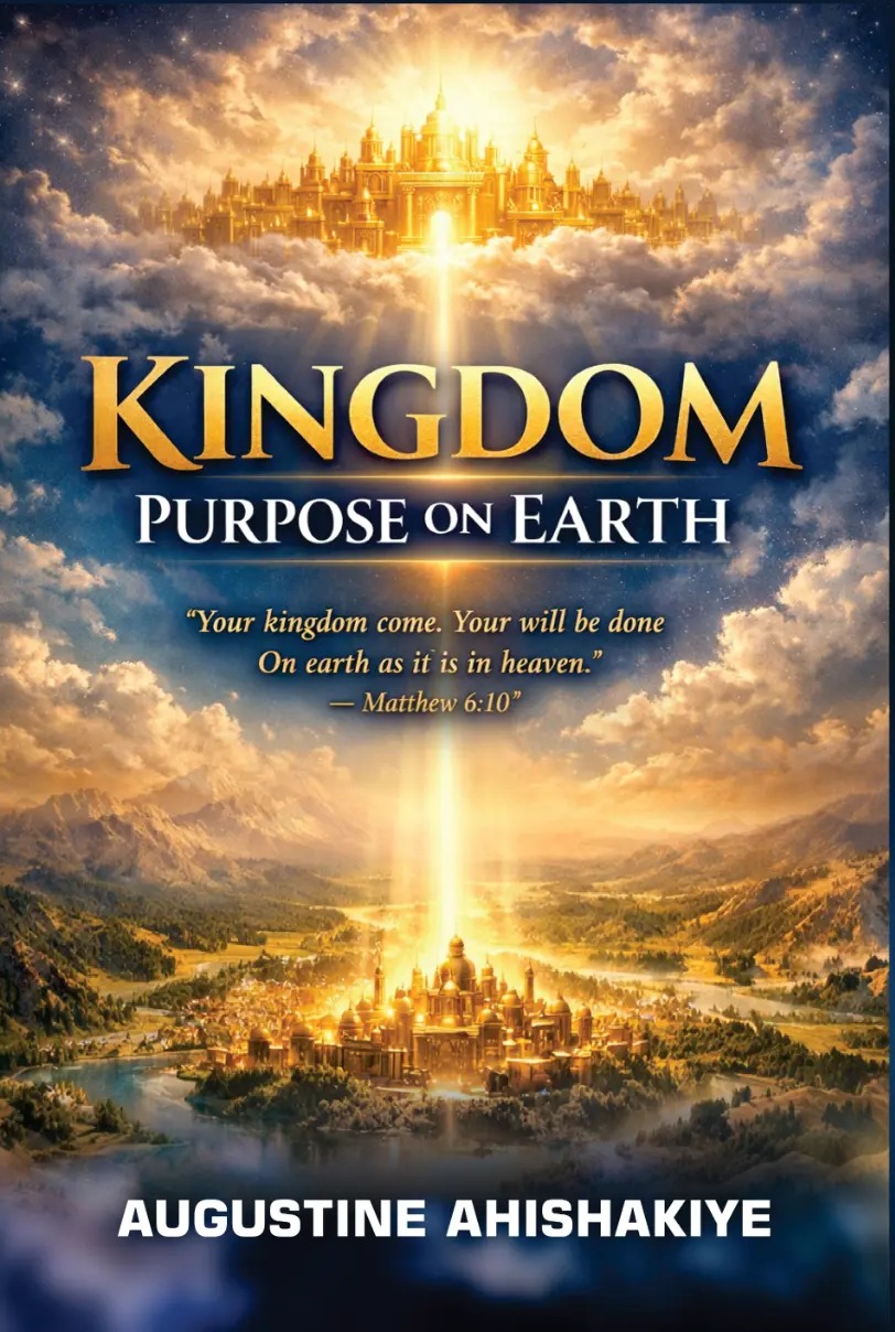 Kingdom Purpose on Earth front cover: a golden heavenly city above a sunlit valley